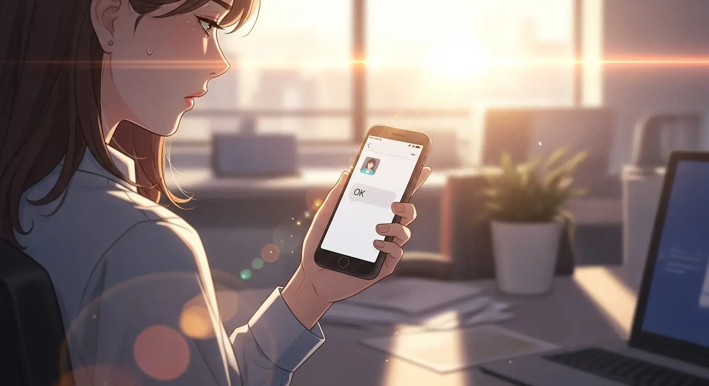 短いLINEの返信に悩む女性