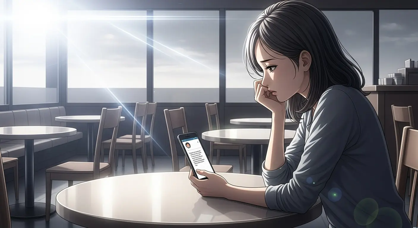 LINEの返信に悩む女性