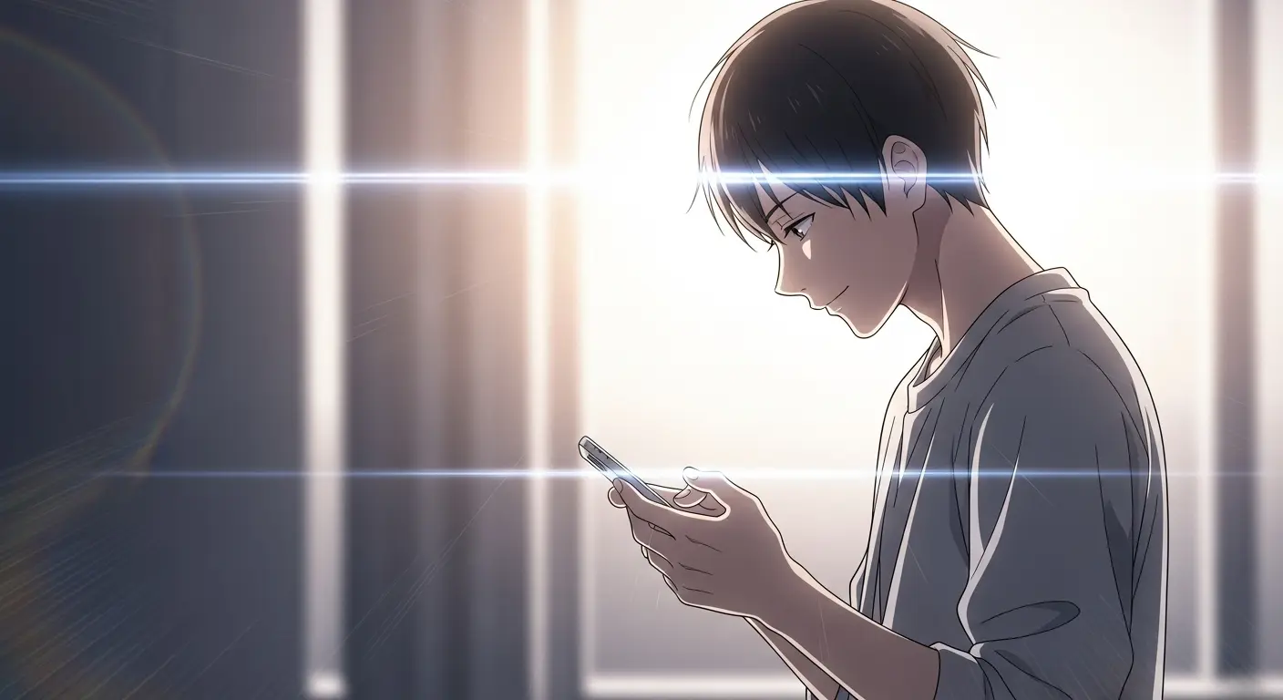 面白い写真付きLINEを送る男性
