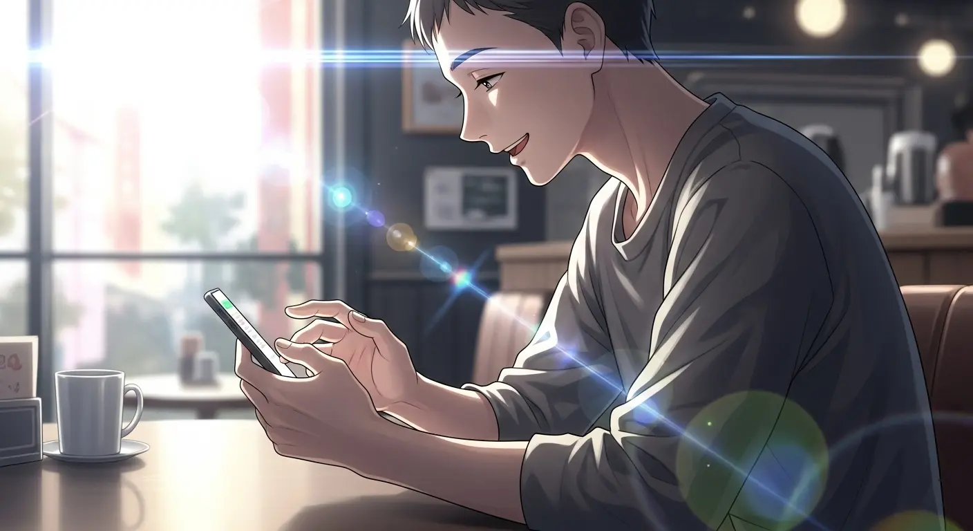 好きな人の好きなキャラクターのスタンプを送る男性
