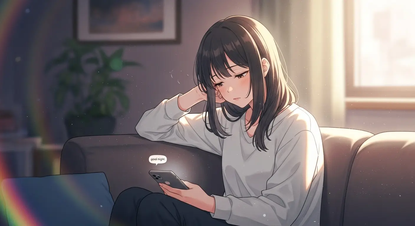 LINEを終えて寝る準備をする女性