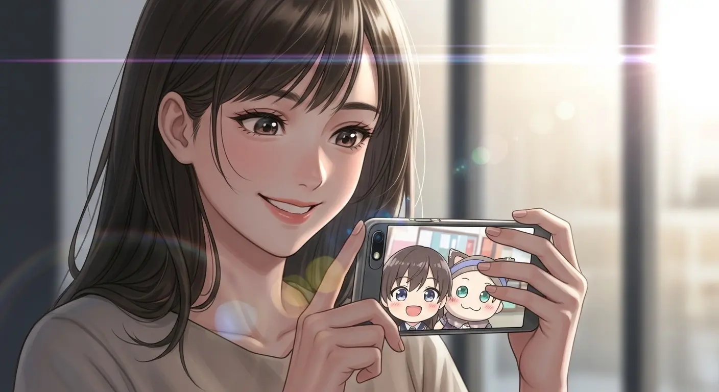 好きなキャラクターの画像をもらって喜ぶ女性