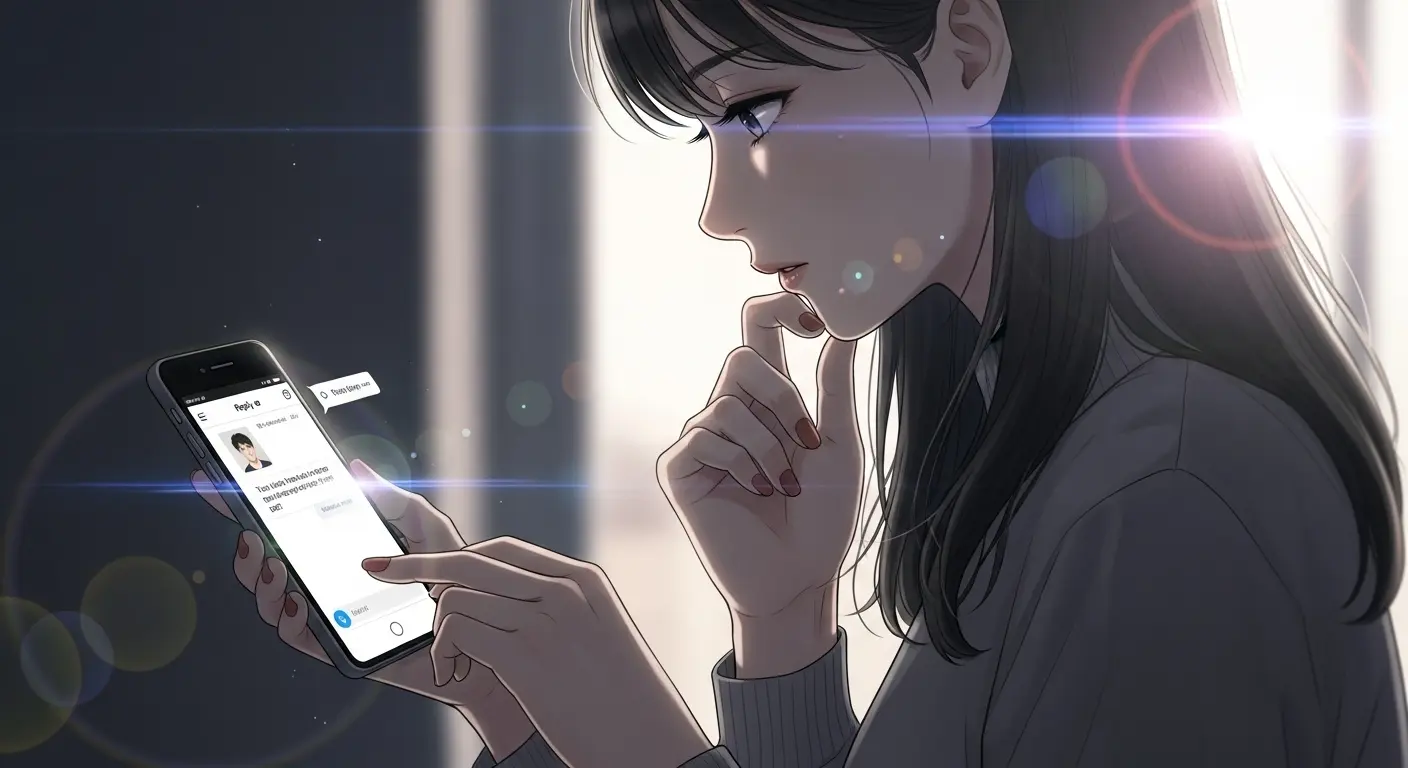 相手に質問を返信する女性