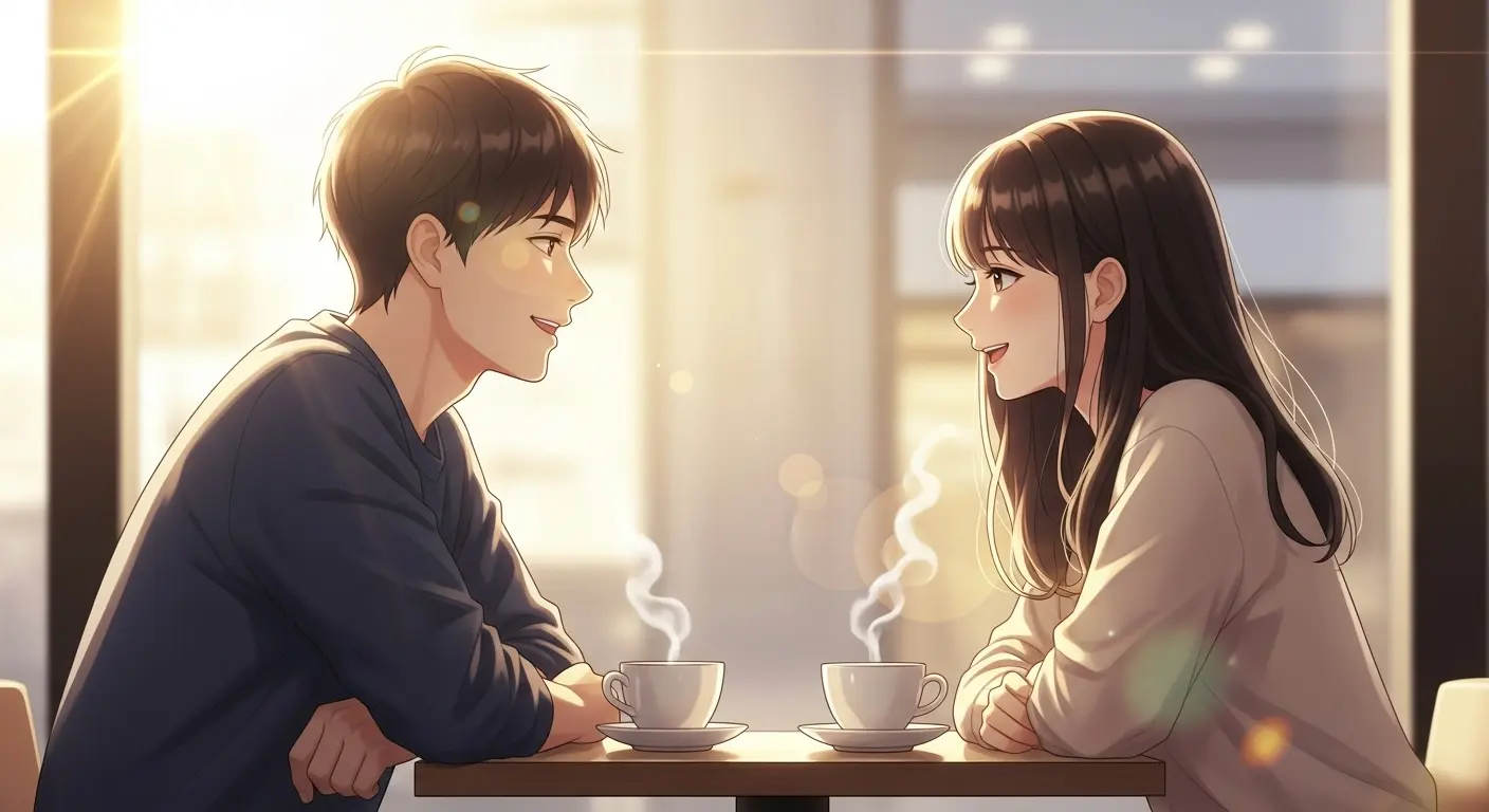 カフェで会話を楽しむカップル