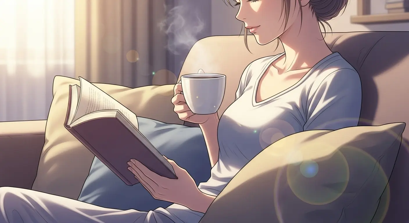 自宅でリラックスしながら読書を楽しむ女性