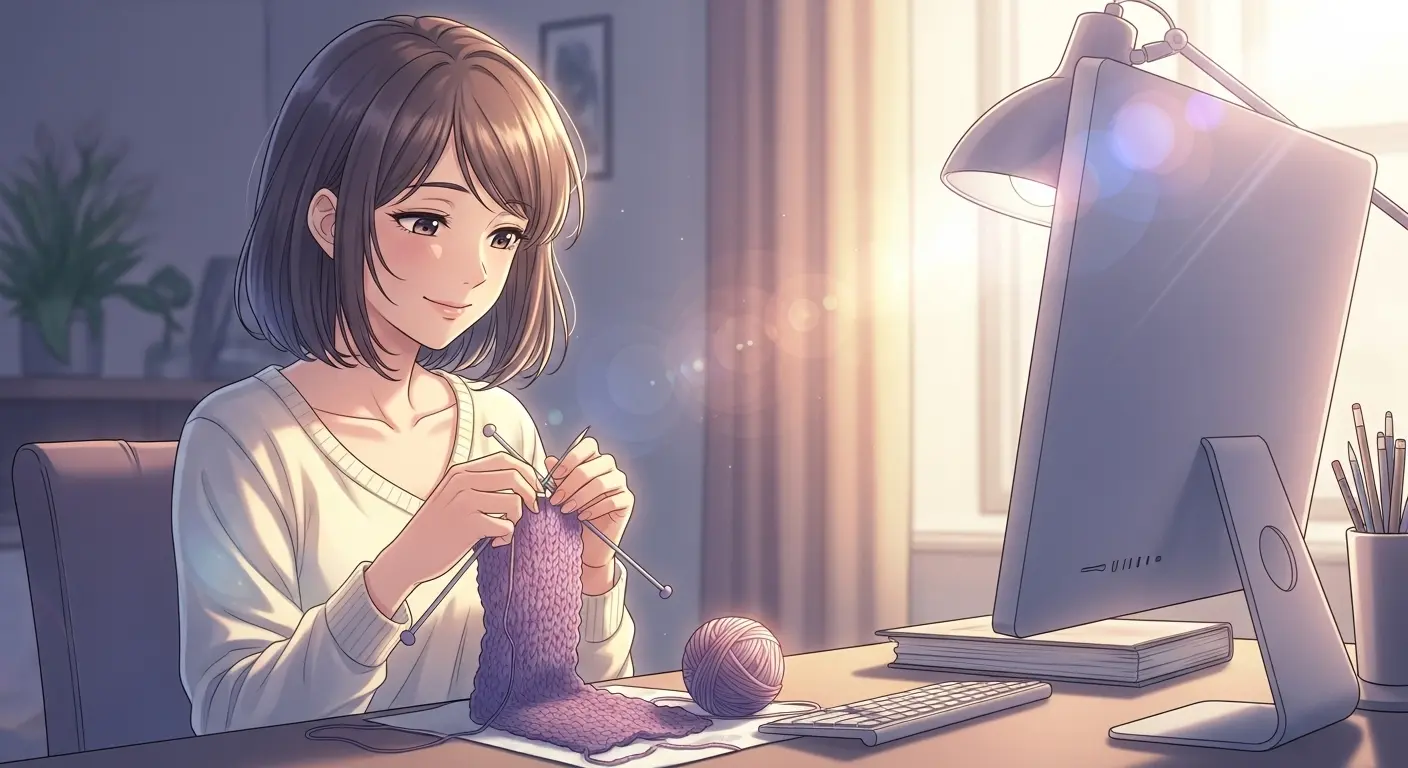 編み物を楽しむ女性