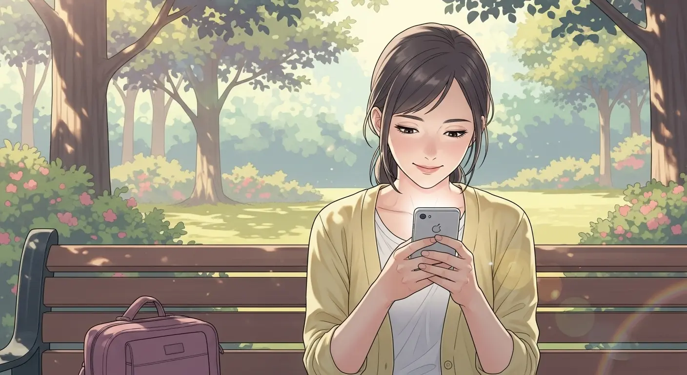 語学アプリで勉強する女性