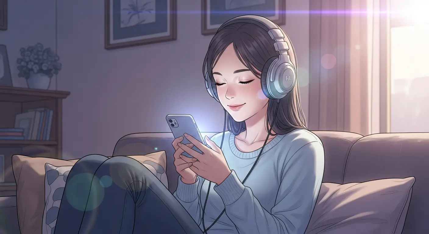 自宅で音楽鑑賞を楽しむ女性