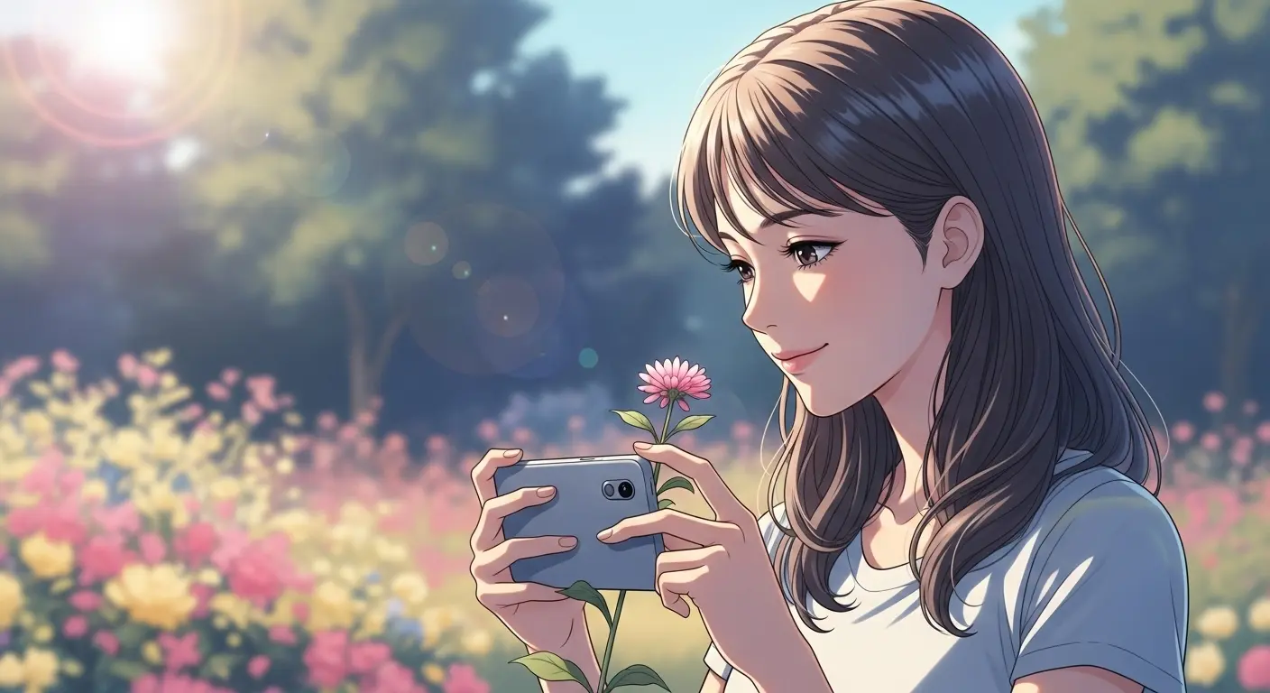 スマホで写真を撮る女性