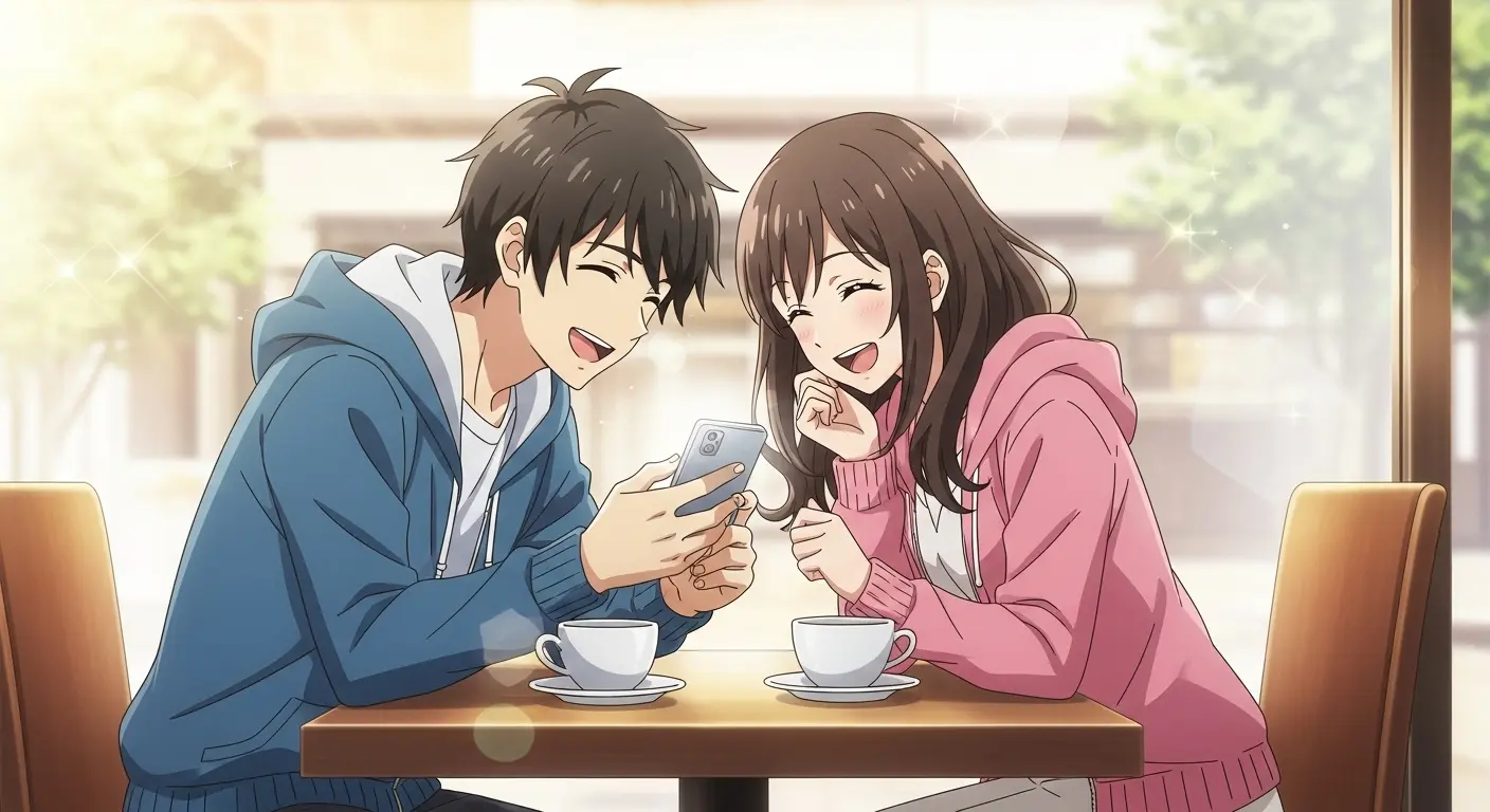 カフェでデートするカップル