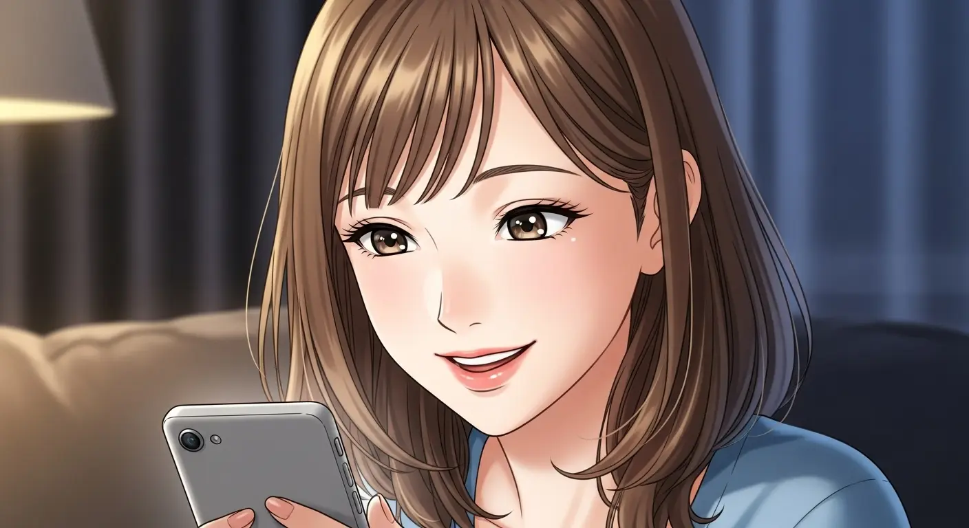 LINEの返信が早い男性の画面を見る女性