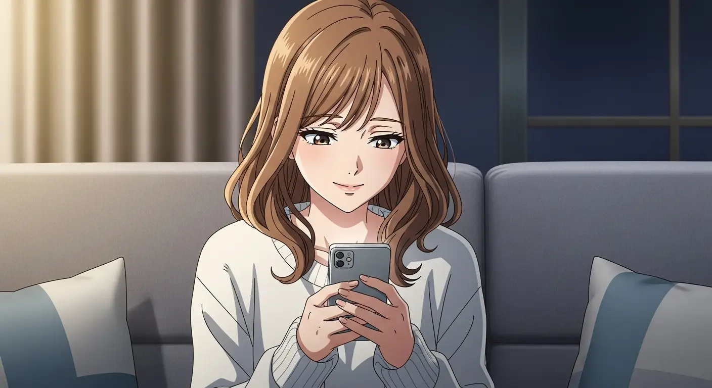 質問をしてくる男性とのLINE画面を見る女性