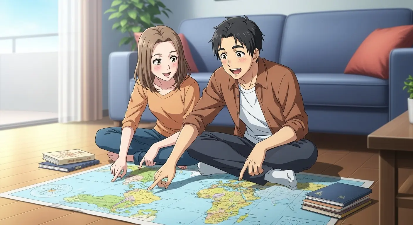 旅行の計画を立てるカップル
