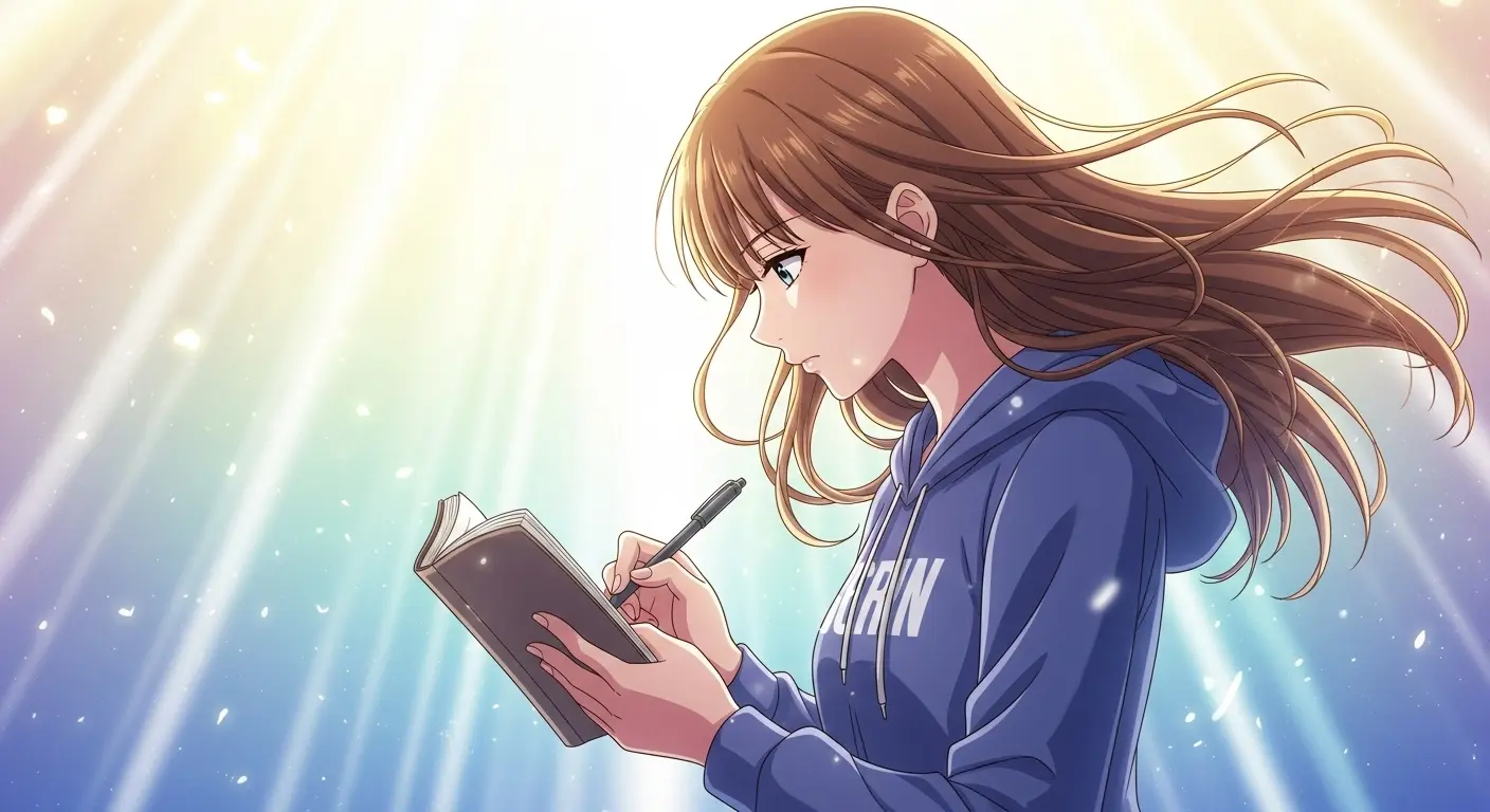 恋愛の悩みをノートに書き出して整理している女性のイラスト