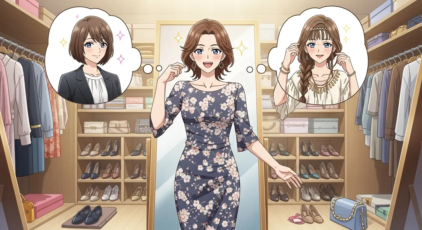 自分磨きをする人物のイラスト