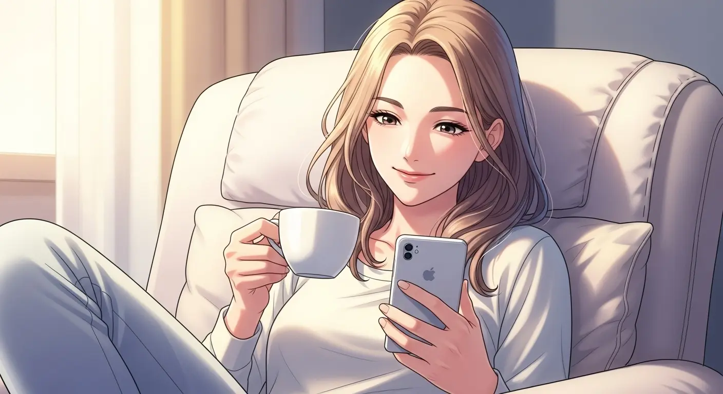 コーヒーを飲みながらリラックスする女性