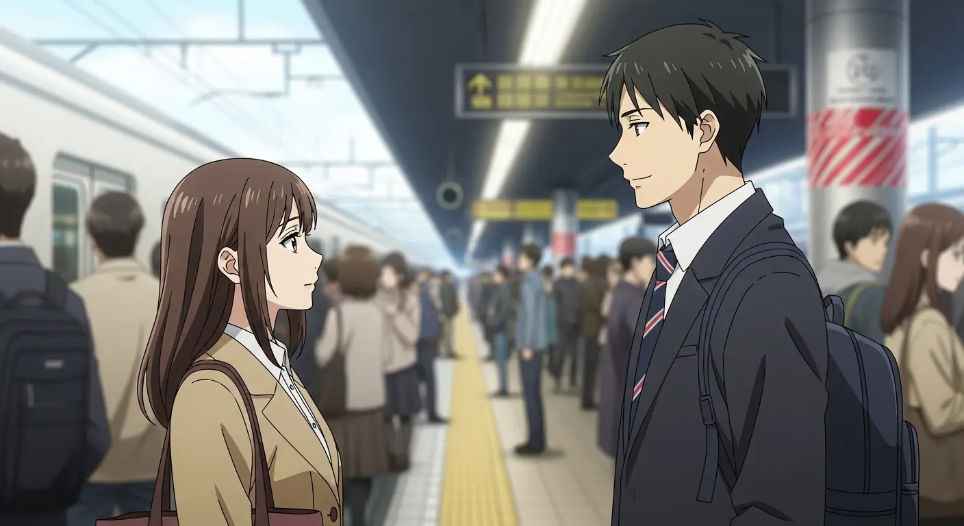 駅で目が合う男女